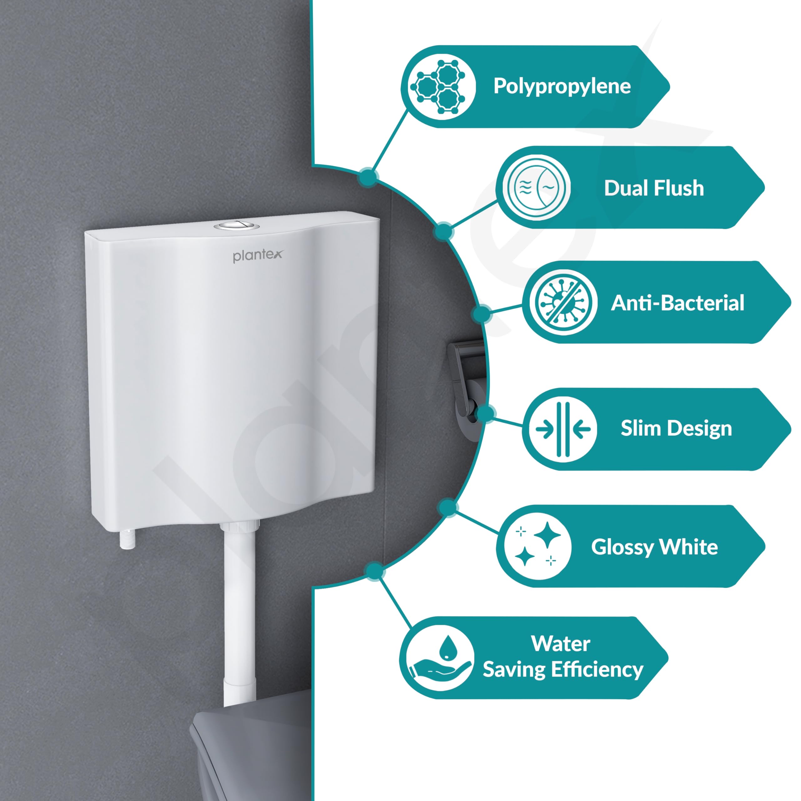 Plantex Flush Tank for Toilet with 8 LTR Water Capacity/Polypropylene Toilet Flush Tank/Flushing Cistern for Bathroom - Pack of 1 (White) 2