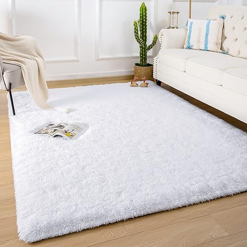 Quenlife Soft Bedroom Rug, Plush Shaggy Carpet Rug for Living Room, Fluffy Area Rug for Kids Grils Room Nursery Home Decor Fuzzy Rugs with Anti-Slip Bottom, 3 x 5ft, White