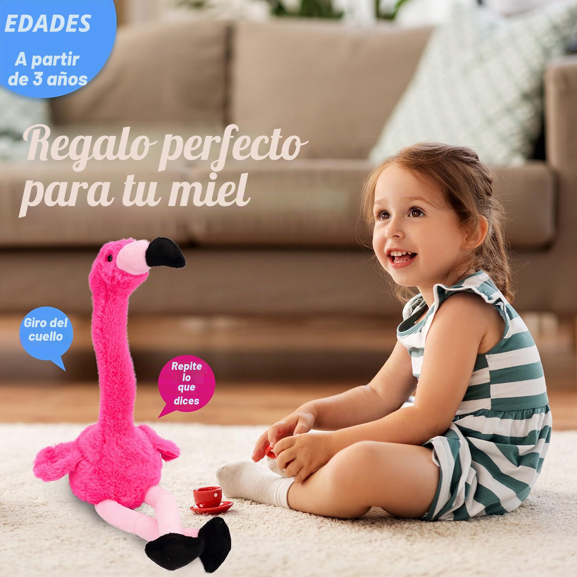 Hopearl Flamenco Hablando Repite lo Que Dices Juguete eléctrico Interactivo Animado Peluche Amigo Regalo para niños pequeños Cumpleaños Festival Vacaciones Rosa 33 cm