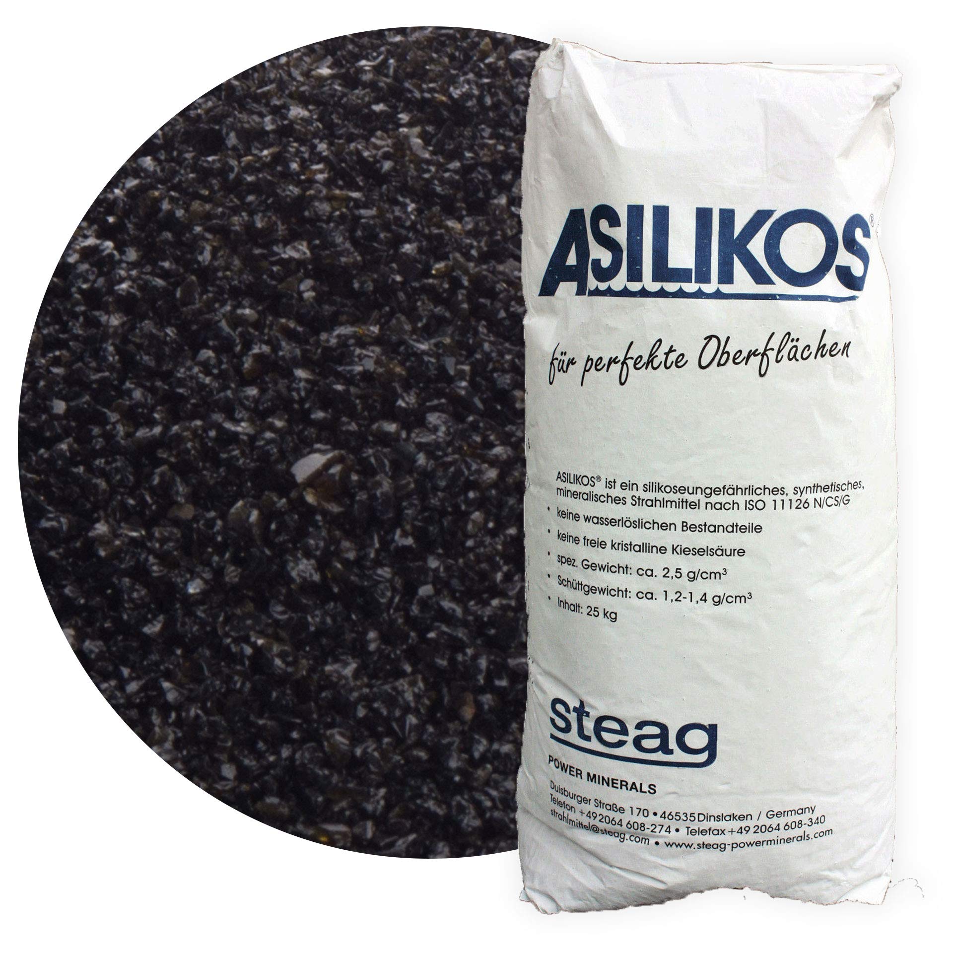 Schicker Mineral – 25 kg Asilikos Strahlmittel – mineralischer Strahlsand mit hoher Abriebwirkung