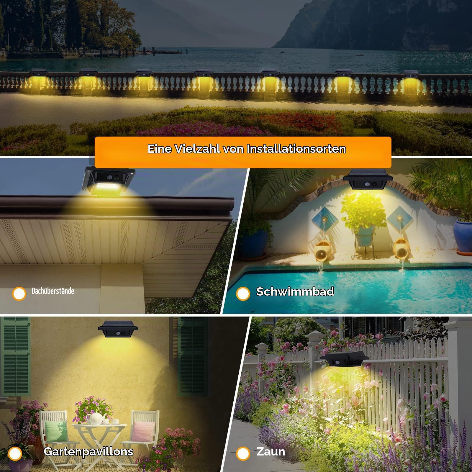Dachrinne Solarleuchte mit Bewegungsmelder 40 LEDs Solarlampen für Außen | Schwarz Gartenbeleuchtung Warmweißes Solarlicht, 3W PIR Sicherheitswandleuchte Außenlampe für Garage