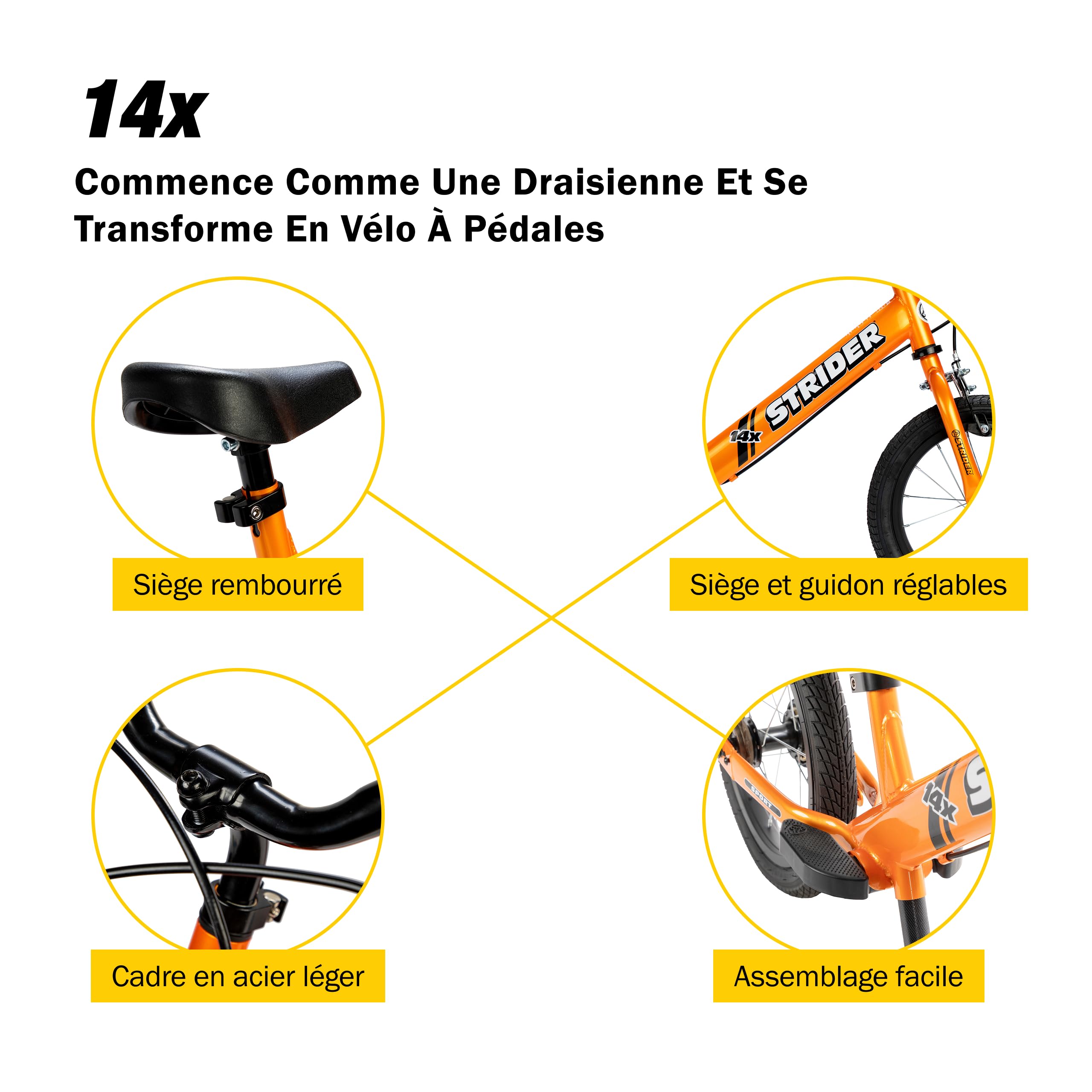 Strider - Vélo d'équilibre Sport 14x, Âges 3 à 7 ans, Tangerine - Kit de conversion à pédales vendu séparément Strider - Vélo d'équilibre Sport 14x, Âges 3 à 7 ans, Tangerine - Kit de conversion à pédales vendu séparément