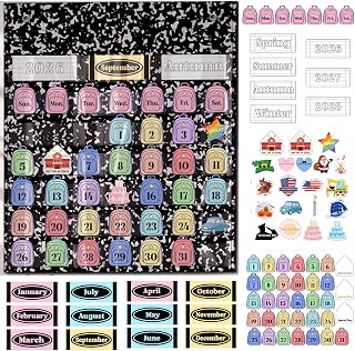 Feifeiya Composition Book Calendar Pocket Chart with 82 Card for Classroom | Composition Learning Circle Time Calendar, Teacher Daily Schedule Pocket Chart for Classroom Homeschool Preschool Supplies