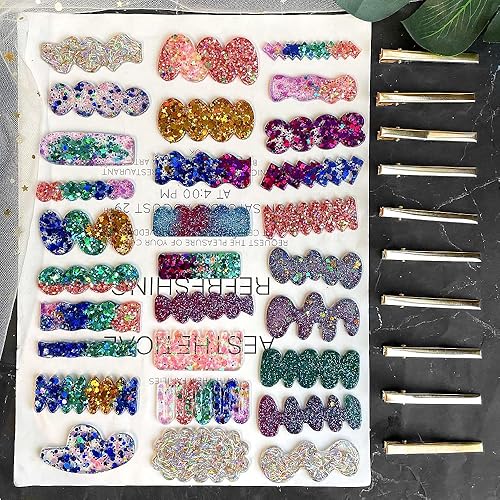 Miniatura 6 de RESINWORLD Moldes de silicona con clip para el cabello, moldes de horquilla para fundición de resina epoxi, accesorios de joyería de resina UV,