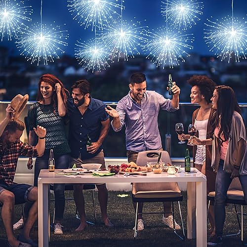 Miniatura 7 de LetsFunny Guirnalda de luces de Navidad de hadas con alambre, 225 LED, 8 modos de iluminación, regulables, con control remoto, luces decorativas