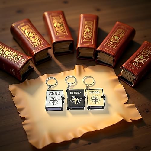 Miniatura 6 de Juroicessry 3 llaveros de la Biblia, llaveros de la Biblia real en miniatura, llaveros para colgar en el bolso, regalo de Navidad, recuerdos