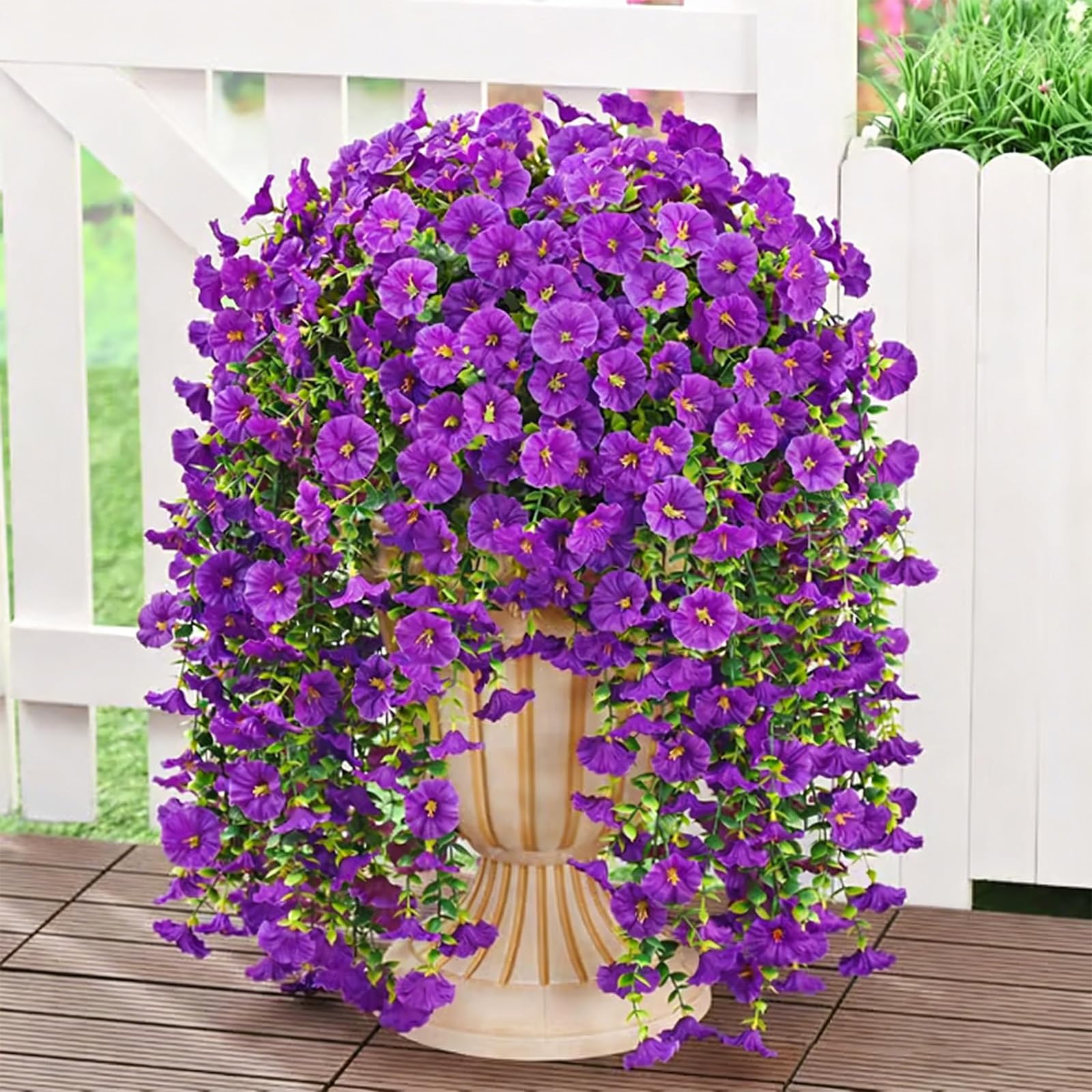 2026 Artificial Hanging Flowers Outdoor, 29.5in Realistic Artificial Flowers Plants, Fake Trailing Plants Morning Glory Decoration,No Fade UV Resistant Realistic,for Porch Patio Window (Purple,3PCS)