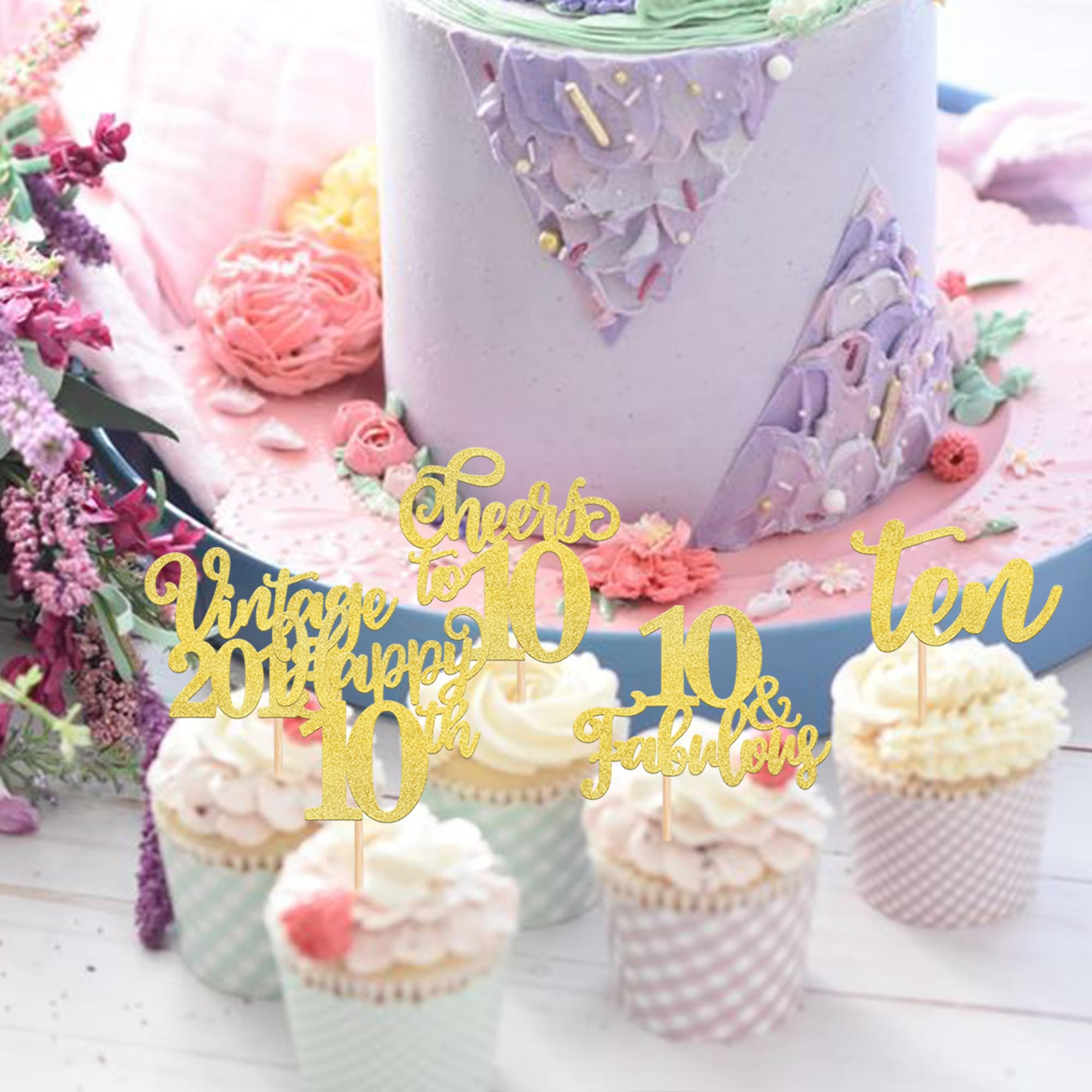 30 Stück Cupcake-Topper 'Happy 10th Birthday' – Goldglitzer, Für 10. Geburtstag Oder Jubiläum, Nicht Essbar