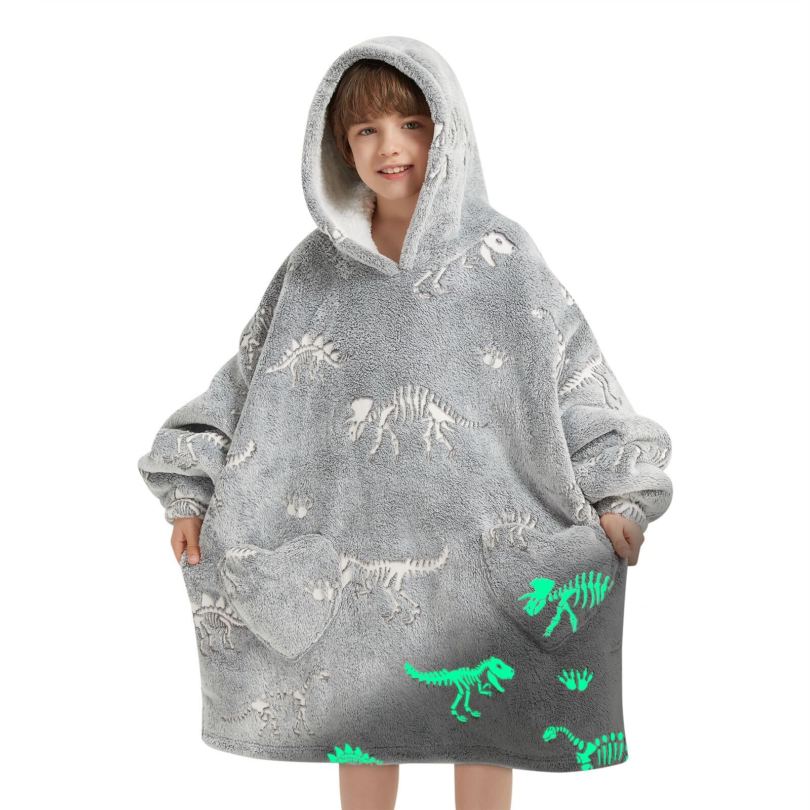 Mewkou Hoodie-Decke für Erwachsene, tragbar, übergroße Sherpa-Fleece-Decke, Hoodie für Damen und Herren