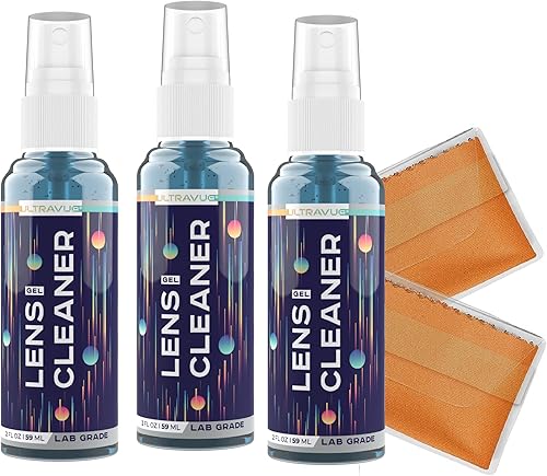 ULTRAVUE Kit de spray limpiador de lentes de gel para gafas, 3 botellas de gel de 2 onzas + 2 paños de microfibra para limpieza, seguro para todas ULTRAVUE Kit de spray limpiador de lentes de gel para gafas, 3 botellas de gel de 2 onzas + 2 paños de microfibra para limpieza, seguro para todas