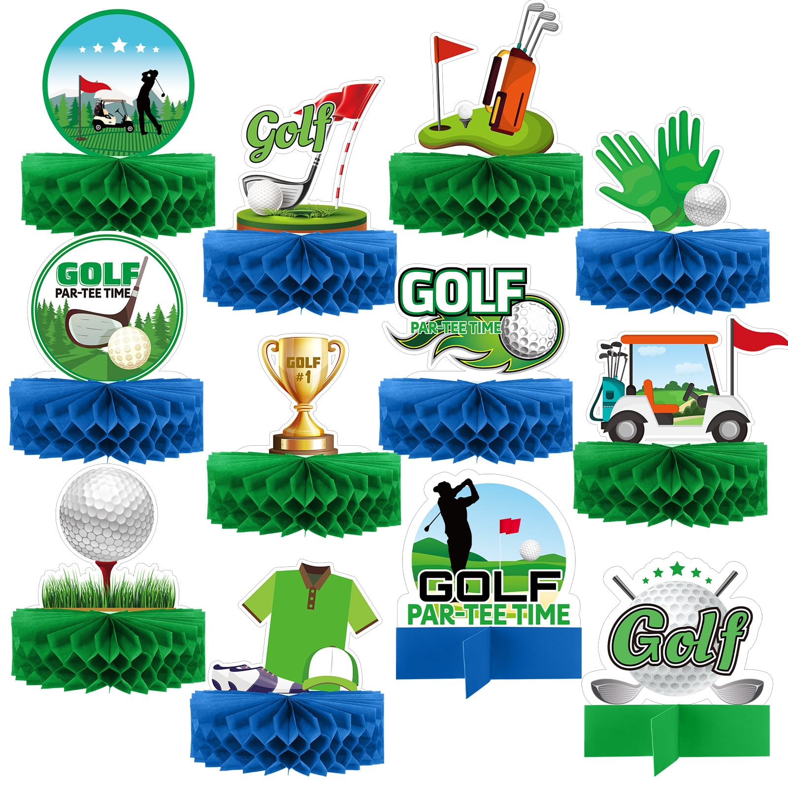 Teling 12 Pieces Golf Party Decorations Golf Honeycomb Centerpieces Golf Party Centerpieces for Tables Golf Cake Topper Golf Party Supplies for Birthday Shower Sport Themed Party Decor (Novelty)