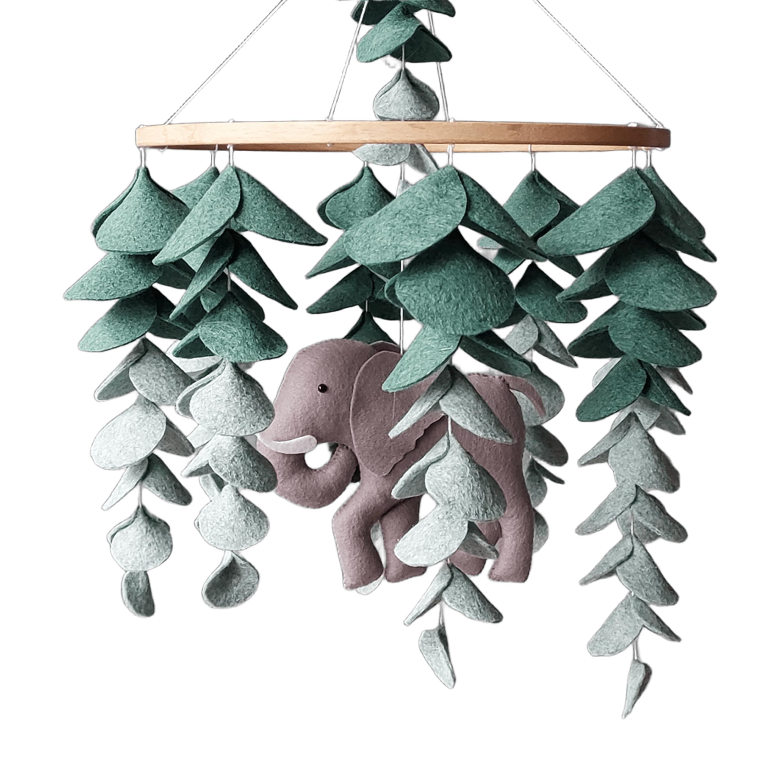 Elefante Giostrina per culla - Safari Nursery Decor con foglie di eucalipto - Giungla Theme Hanging Mobile per bambino ragazza - Animale tropicale culla mobile - Safari Baby Shower Gift