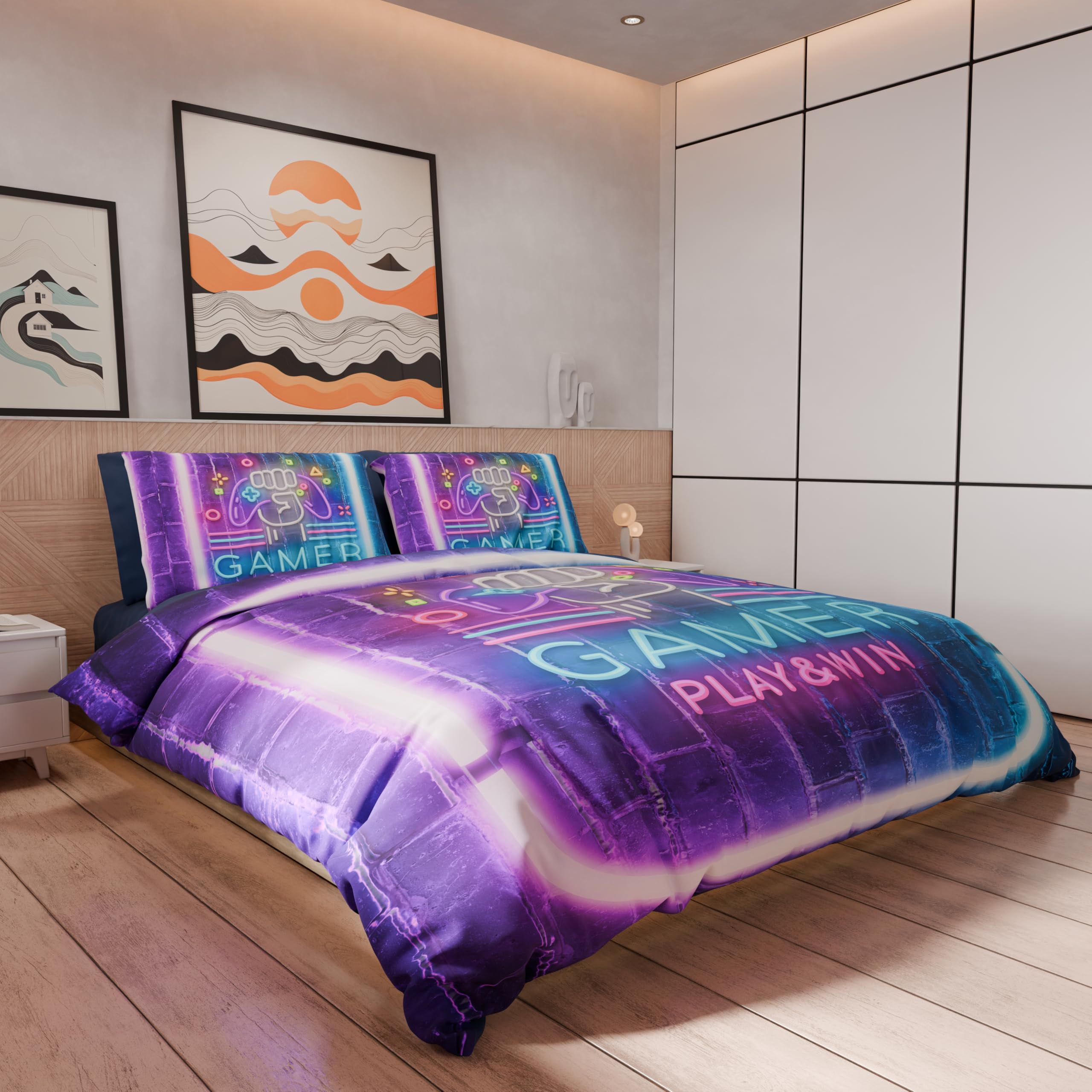 PETTI Artigiani Italiani - Podwójna poszwa na kołdrę 250 x 200 cm, zestaw pościeli z mikrofibry z nadrukiem cyfrowym + 2 poszewki na poduszki 50 x 80 cm - Made in Italy - Gamer