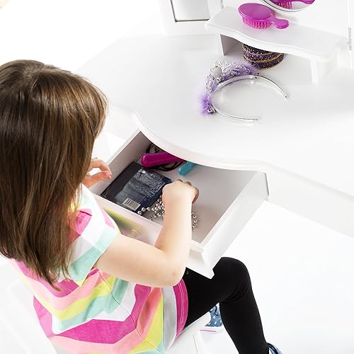 Miniatura 8 de Guidecraft Juego de tocador y taburete morado para niños de 3 a 8 años, mesa de maquillaje con espejos y silla para niñas pequeñas, juego de tocador