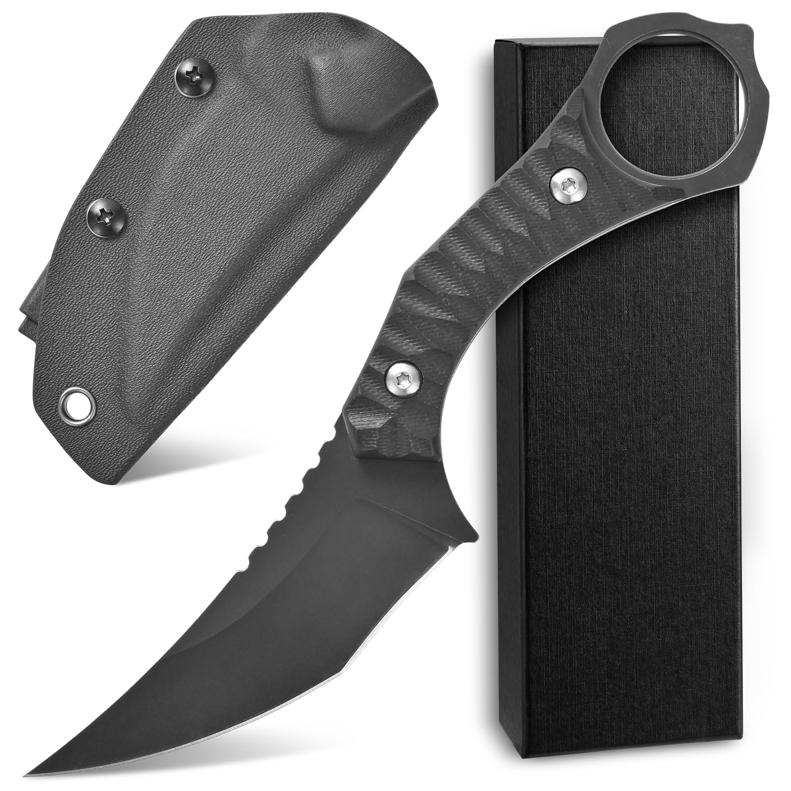 Ccanku C1152 Fixed Blade Knife, D2 Blade G10 Handle EDC Tool Knife for Outdoor Camping Hiking(Black)