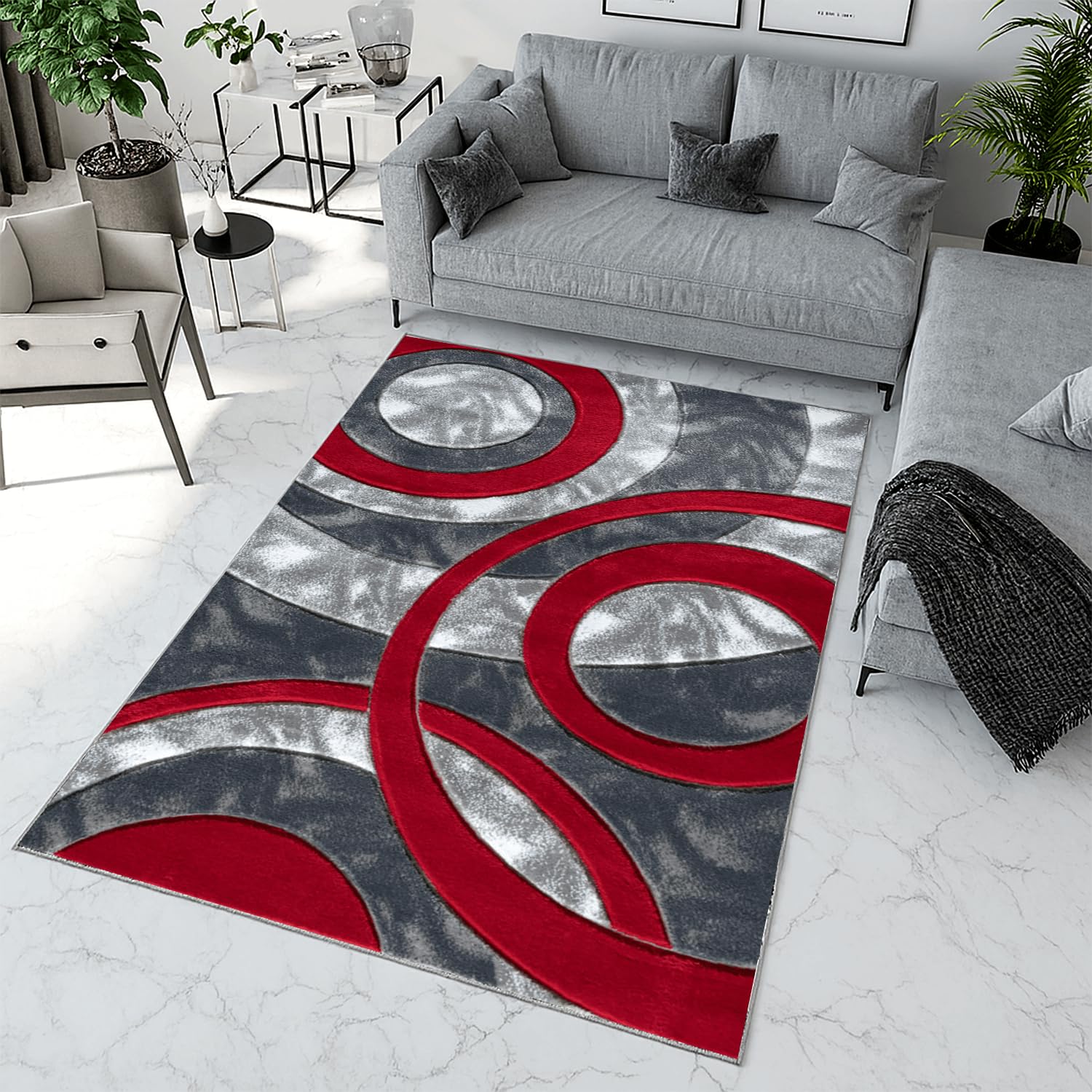 Trendy Realm Twilight Rugs - Large Fluffy Area Rug Carpet Washable Non-Slip Soft Modern Indoor Shaggy Floor Rug for Living Room, Bedroom, Hallway, Lounge – (Red, 230x290 cm)
