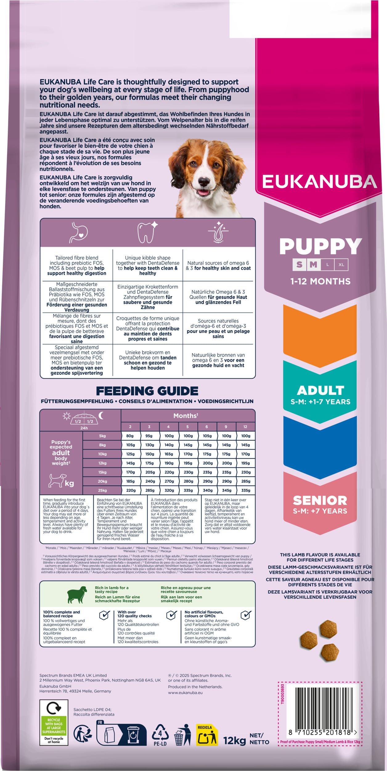 Eukanuba, alimento para Cachorros con Cordero y arroz para Razas pequeñas y Medianas - Alimento seco Premium para Perros Junior, 12 kg