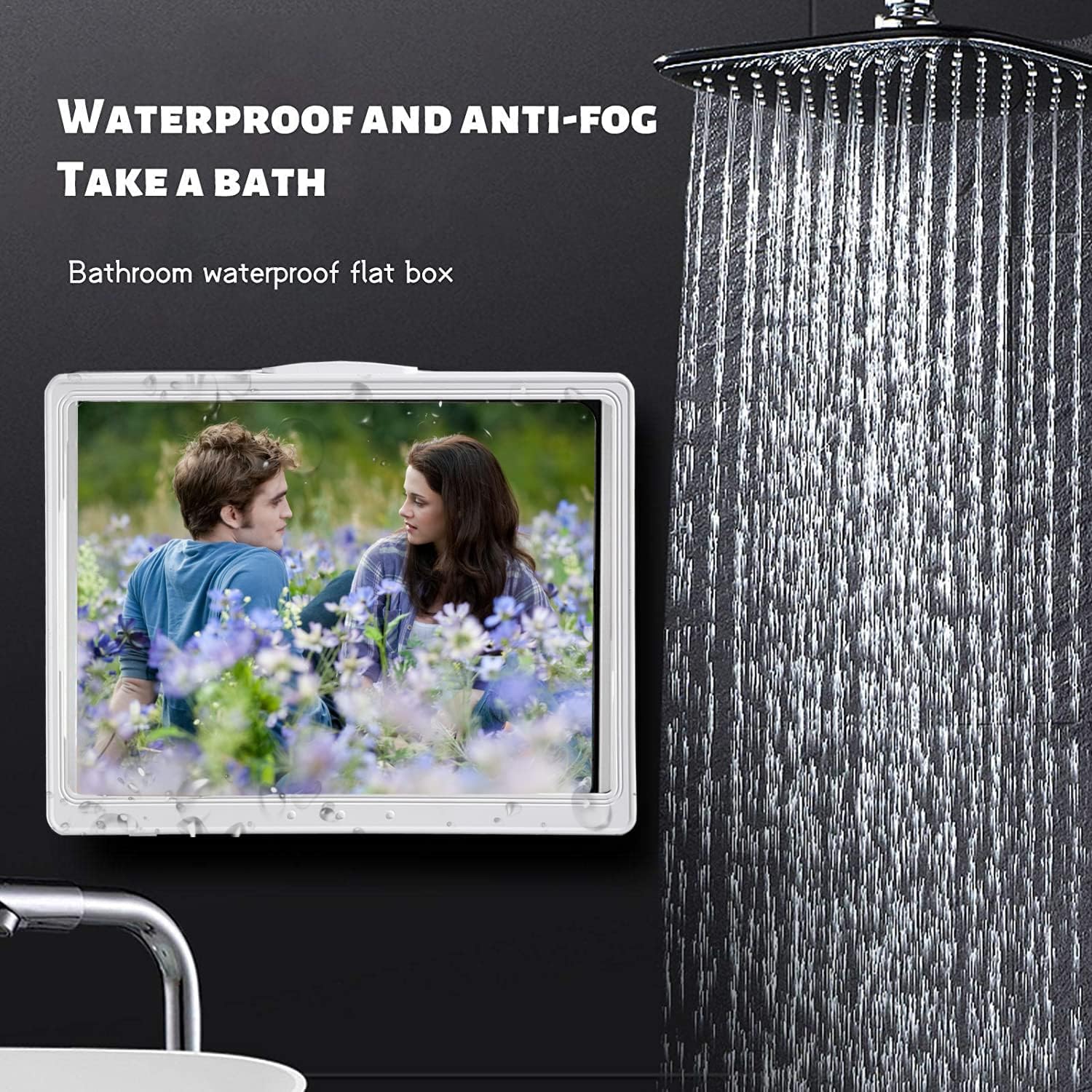 Shower Tablet Holder Waterproof Compatible with Ipad, Wall Mounted Bathroom Tablet Case Rotation,Adhesive Touchable Cradle with Glass Mirror Anti-Fog Screen for Kitchen 12.9 inches Luxury