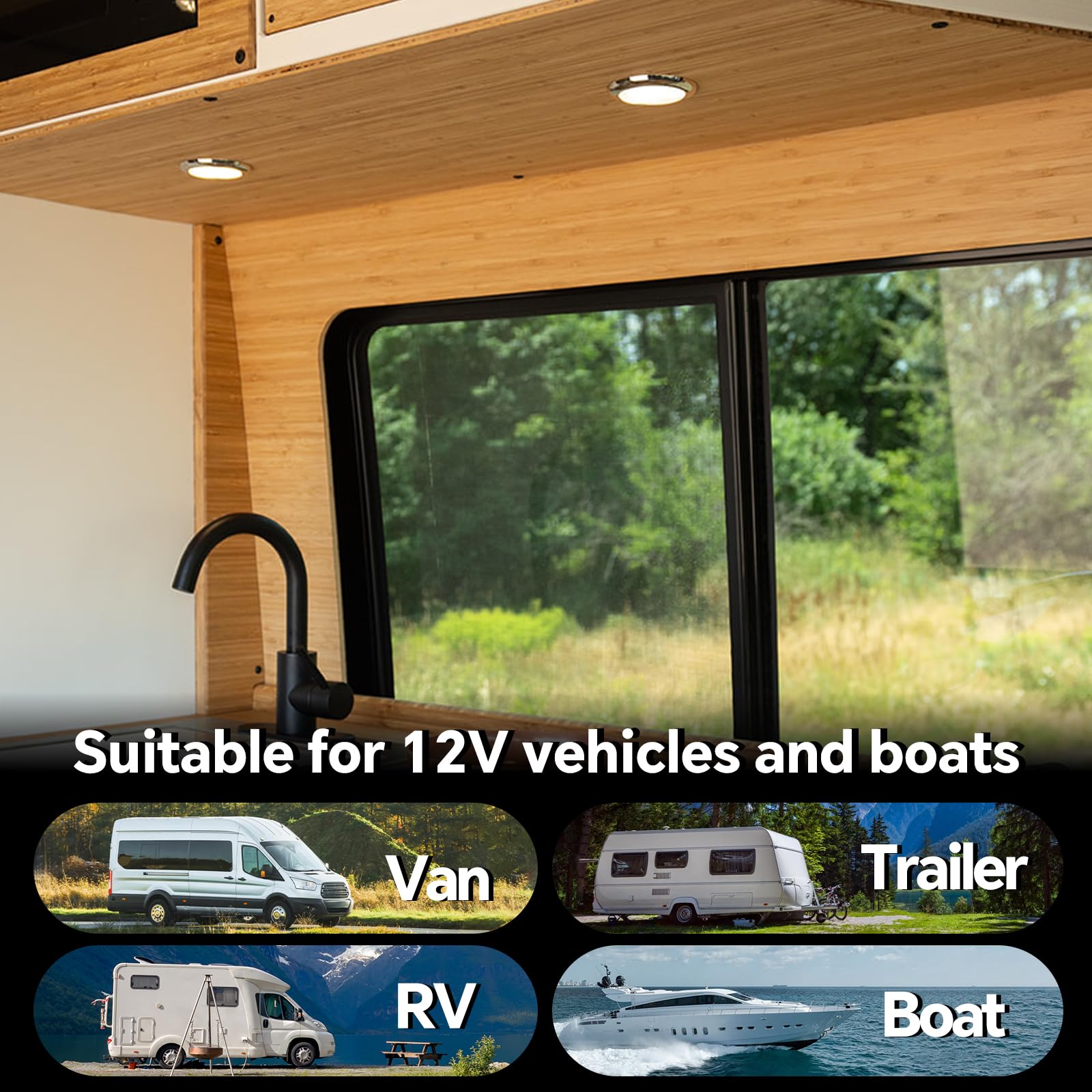 acegoo LED Plafoniera 12V per Camper Illuminazione Interna, Due colori (bianco caldo/blu) per Auto Caravan Barca Yacht, con Interruttore dimmer integrato, 3000K 235lm 4PCS Cromo Materiale PC
