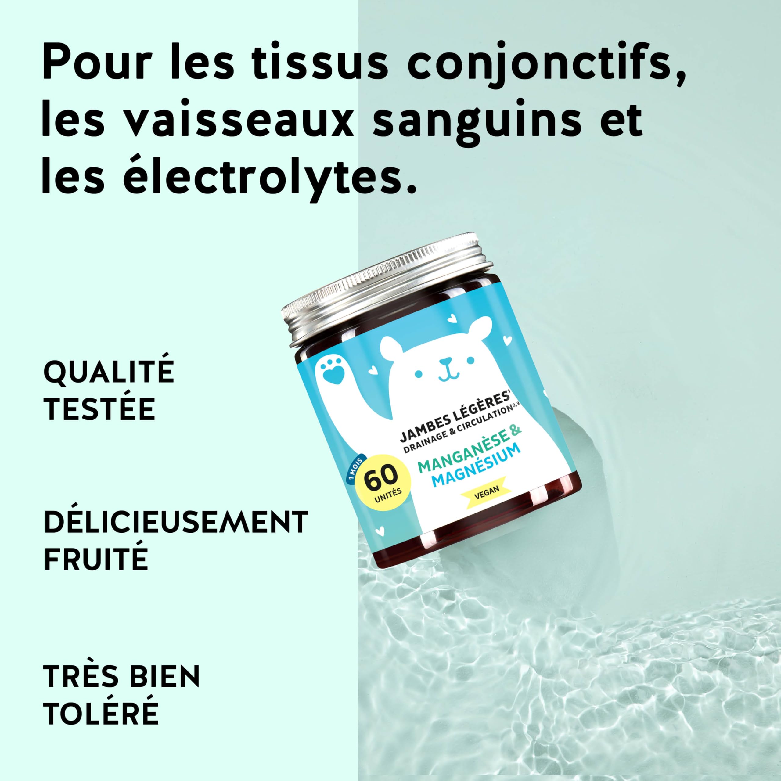 Jambes Légères Drainage & Circulation Gummies – Vitamine C, Magnésium, Manganèse & Extraits Végétaux – 60 unités (1 mois) – Sans sucres ajoutés, Vegan – Bears with Benefits