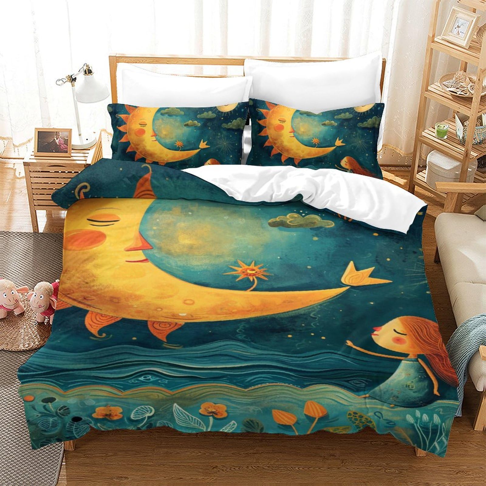 Housse de couette ciel nocturne anti-glissement avec fermeture éclair 140x200