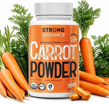 Raw Carrot Juice Powder Capsules, Beta Carotene, 120 Count