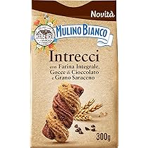 Mulino Bianco Biscotti Intrecci con Farina Integrale, Gocce di Cioccolato e Grano Saraceno, Biscotti Frollini Integrali per Una Colazione Ricca di Gusto, 300g