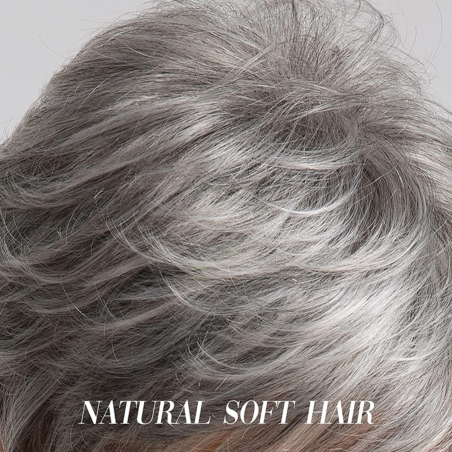 HAIRCUBE Perruque Naturelle Courte Humaine Pour Femmes - Ombrée Gris à Blanc - Utilisation Quotidienne