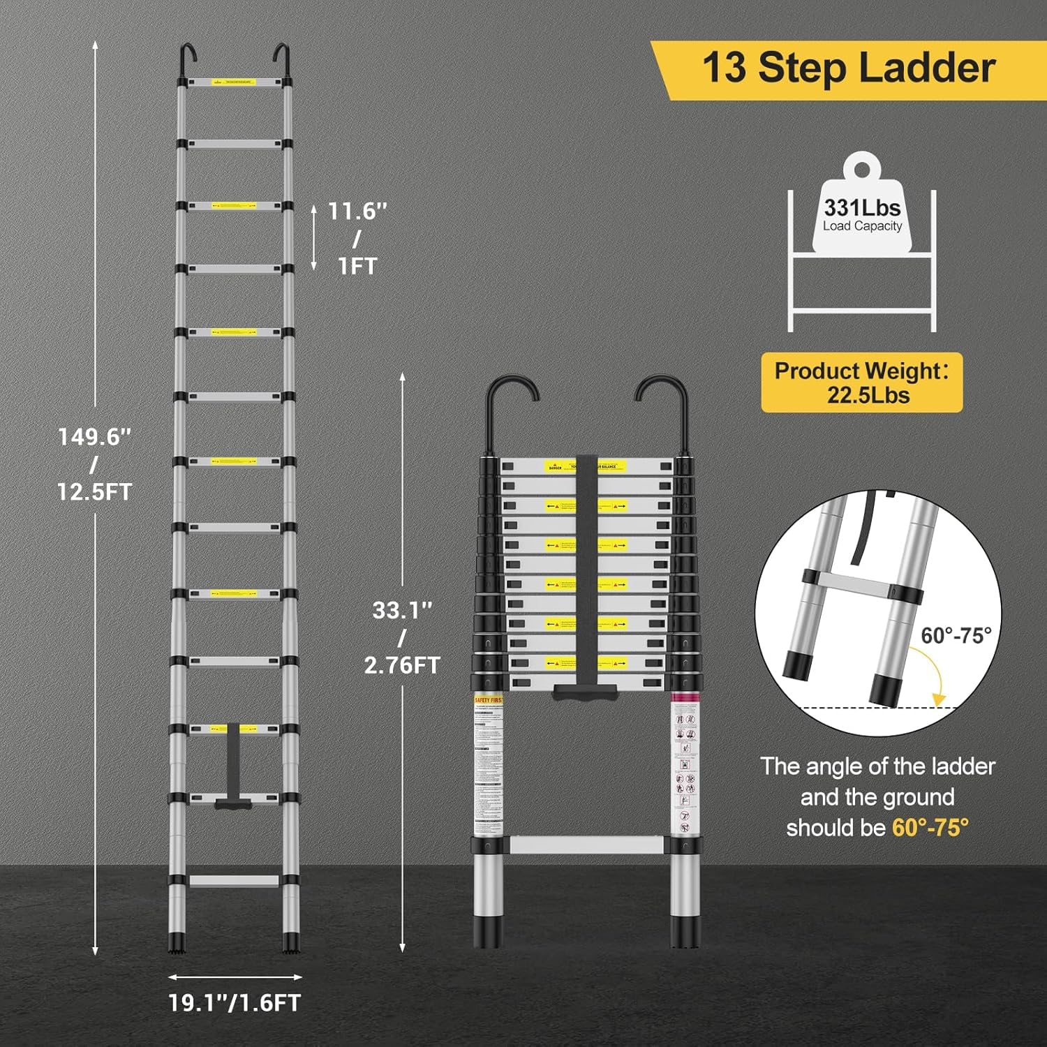 Telescopic Ladder For Household Use TrailBlaze 12.5 FT Telescoping ...