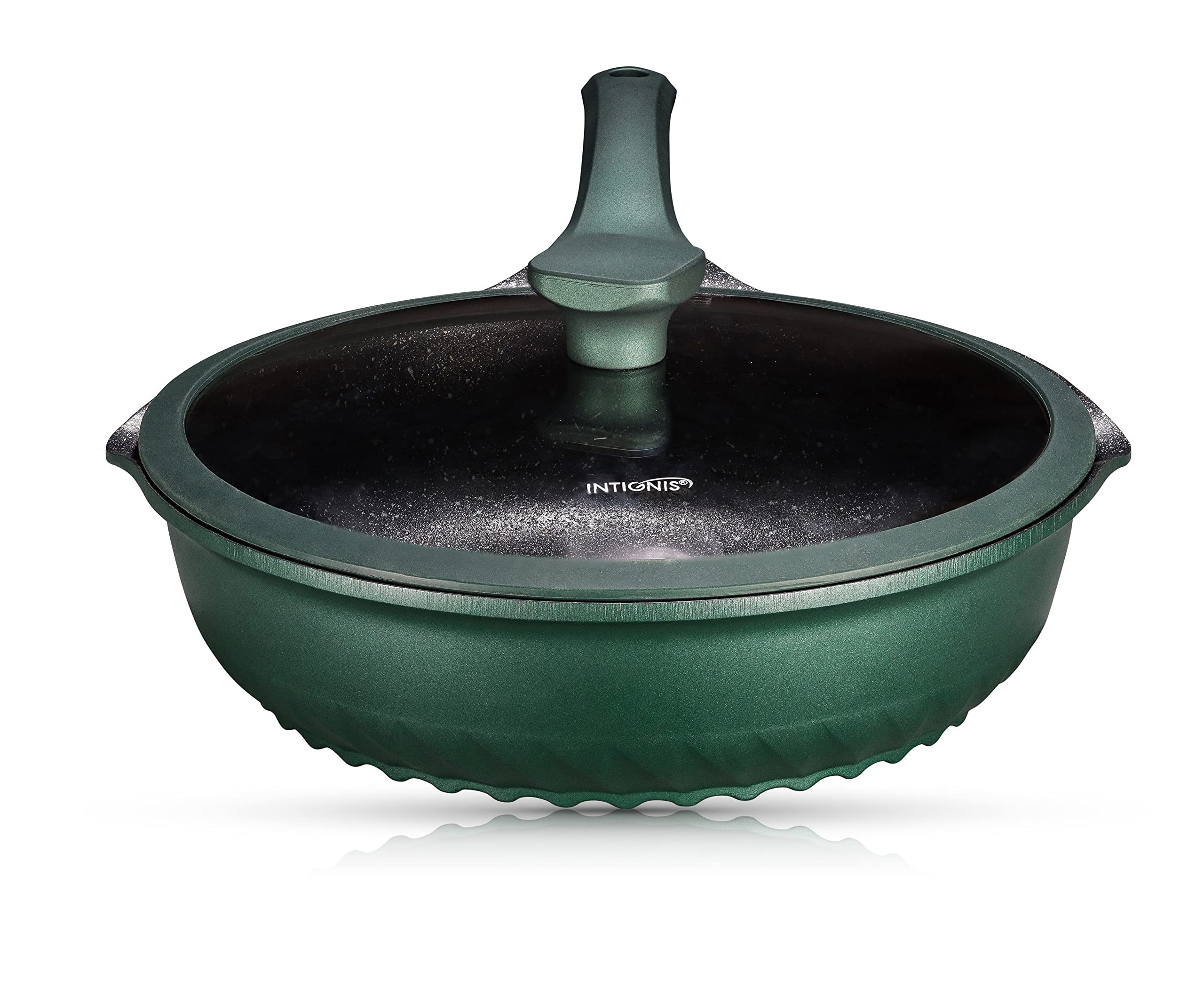 INTIGNIS® Padella con Coperchio Antiaderente - Antigraffio Profonda 28 cm, Antimacchia, Rivestimento in Ceramica Greblon Tedesca, induzione, Frittura Senza Sostanze Chimiche