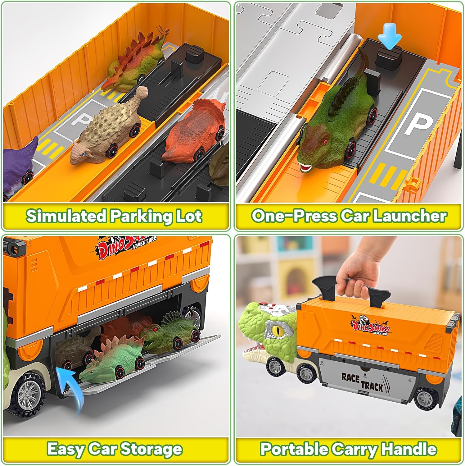 Dinosaur Carrier Truck Race Track Toys for Kids 3-5, Large Toy Cars Track Set with 8 Small Dinosaur Cars, T-Rex Transport Carrier, Christmas Birthday Gifts for 3 4 5 6 7 Year Old Toddler Boys Girls
