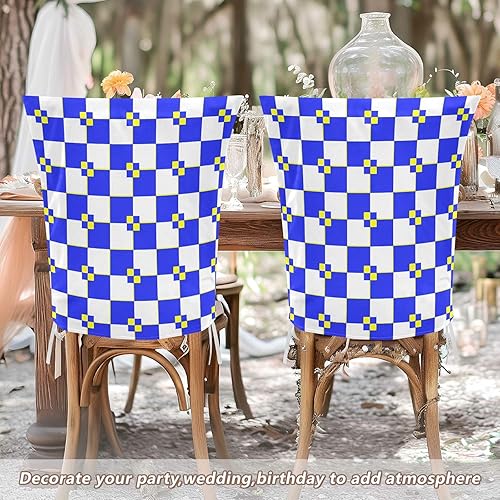 Miniatura 5 de Buffalo Plaid White Blue Yellow Covers for Chairs Removable for Classroom Set of 2 Decorating Club Chair Slipcover Cover para sillas de comedor 2