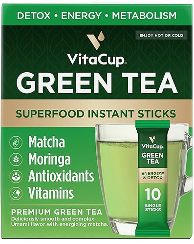 VitaCup Paquetes instantáneos de té verde, mejora la energía y la desintoxicación con matcha, moringa, vitaminas B, D3, fibra, keto, paleo, vegano