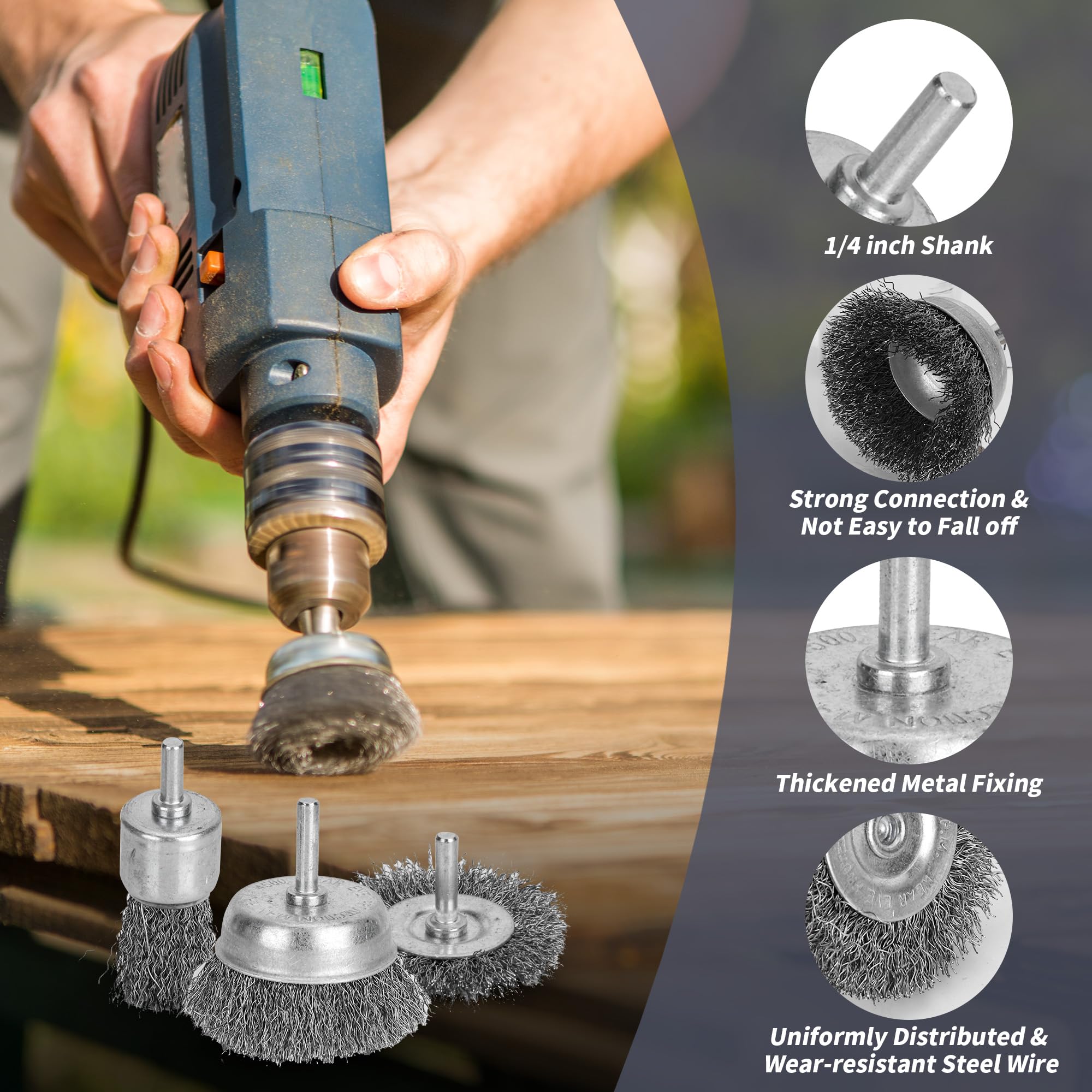 Confezione da 40 dischi metallici per trapano, spazzola in filo di acciaio al carbonio con gambo esagonale da 1/4", spazzola per ruote resistenti, spazzola a tazza, set di pennelli per
