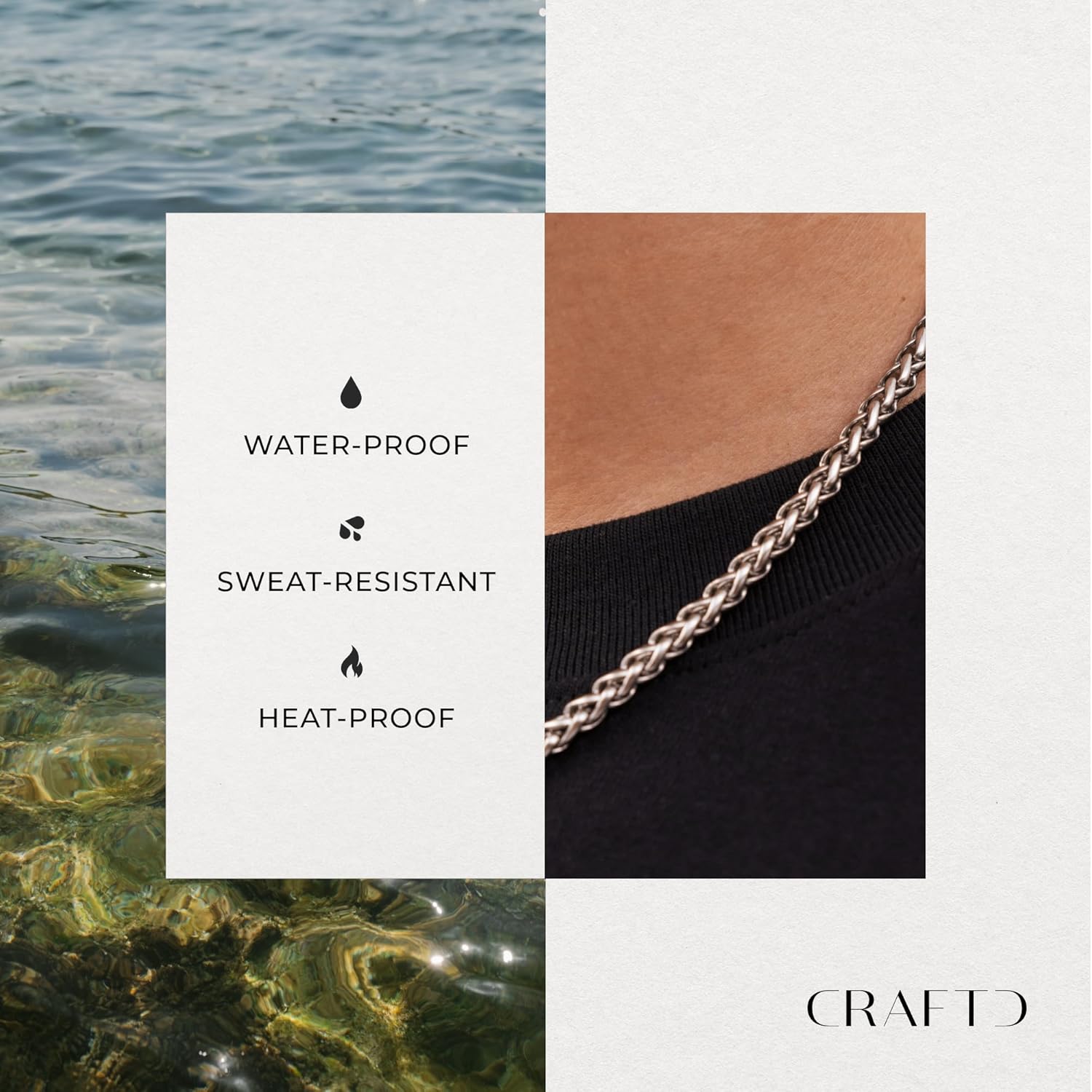 CRAFTD - Silver Wheat Link Chain - Durable Rhodium & 316L Stainless Steel - Waterproof, Heat & Sweat Resistant - Gifts for Men - Men's Jewelry - Image 3