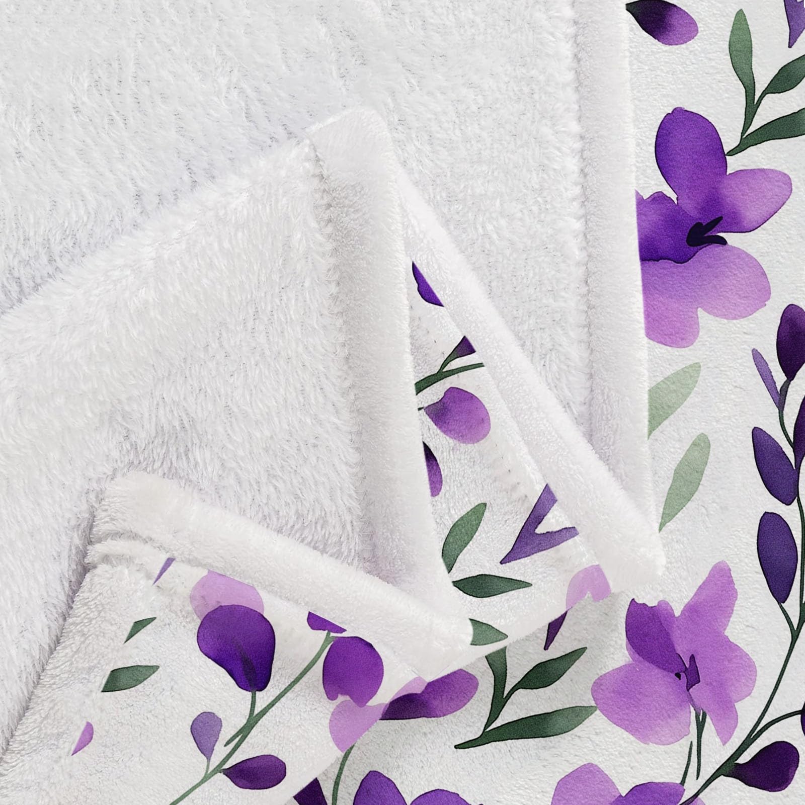 Manta con Estampado Versátil Acuarela Lavanda Flores Manta De Forro Polar De Franela Suave para Silla, Oficina, Habitación, Manta De Sherpa 220 x 240 cm para Adultos Y Niños Púrpura Blanco