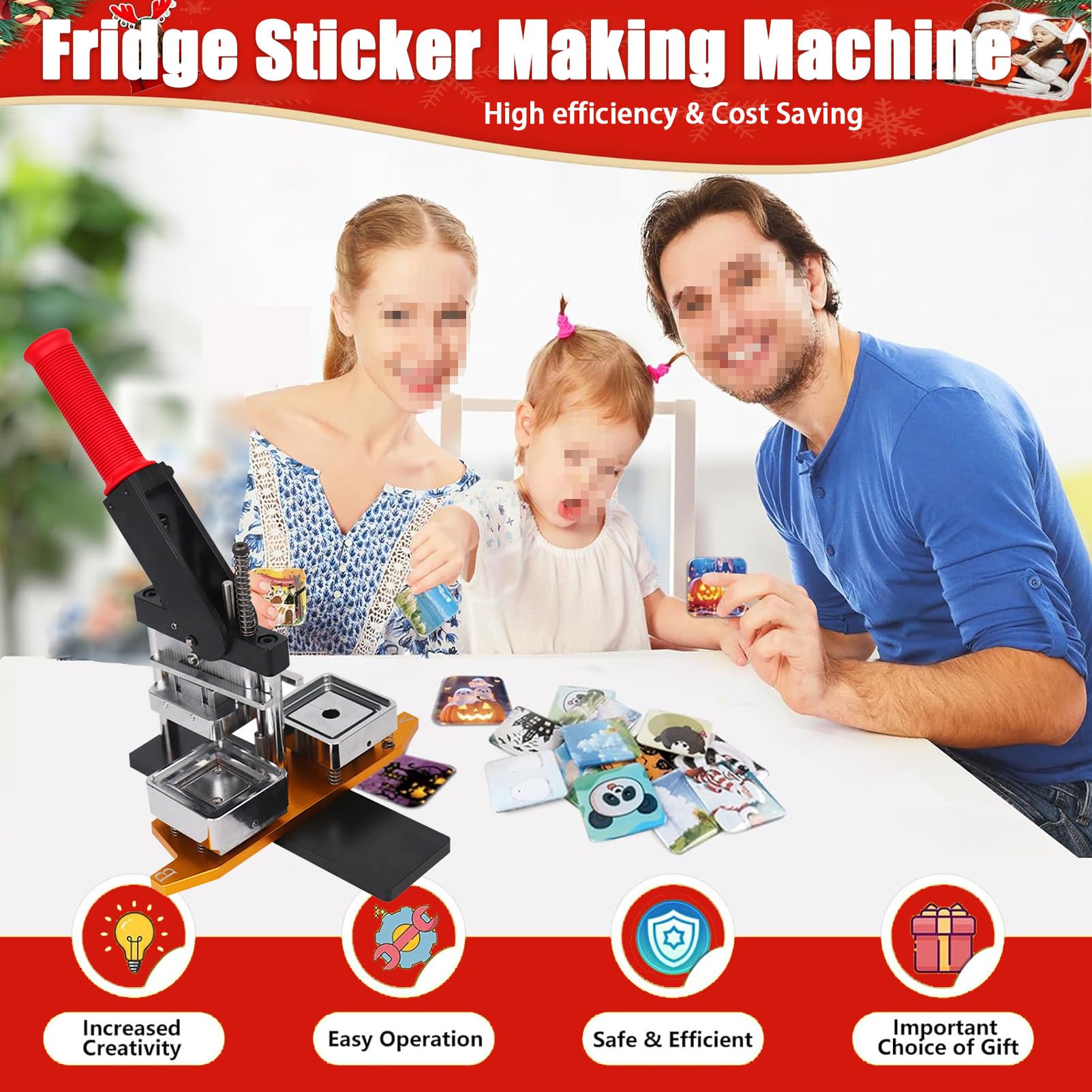 Kit Fai da Te per Magneti Fotografici, Macchina per La Creazione di Magneti,con Taglierina, per Aiutare con I Bambini, Progetti Scolastici APOSS Cutter(Cardboard*1000sets)-50 * 50mm