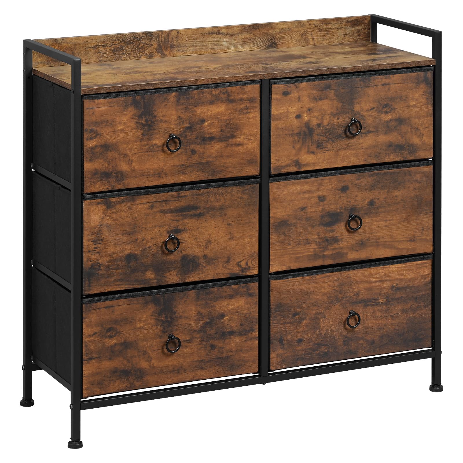 WOLTU SSK010shm 6-Drawer Fabric Dresser in vintage brown and black, shown in a bedroom setting.