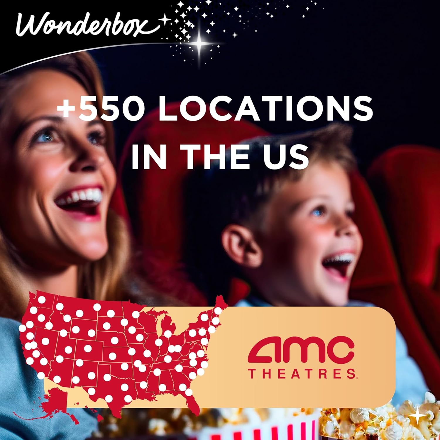 Wonderbox – AMC Movie Theatres® Tickets Package for 2 – 2 Tickets, 2 Drinks,1 Popcorn to Share – Original Gift Idea - Experience Gift - 600 Locations in The US - Image 5