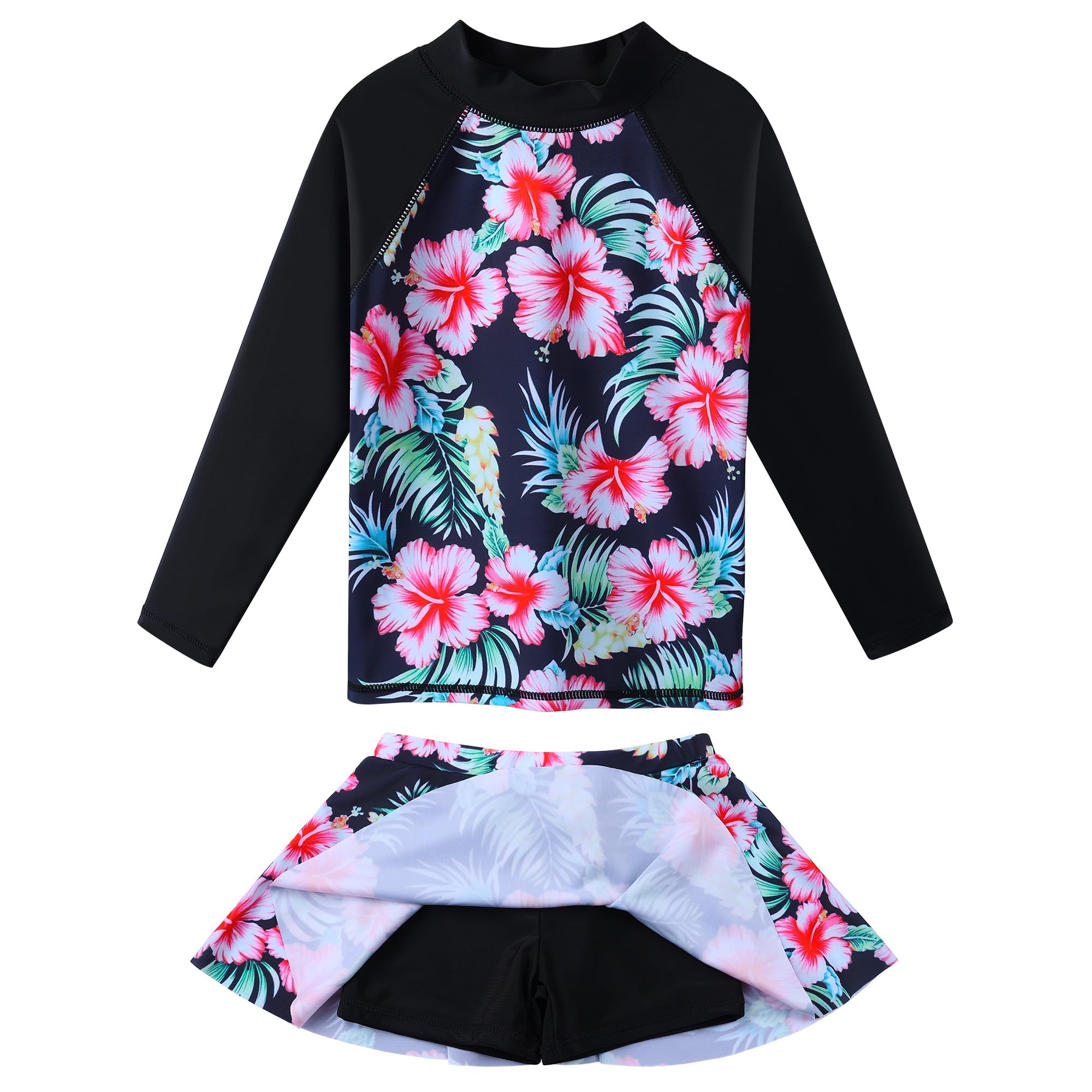 BAOHULU Girls Two-Piece Swimsuits Long Sleeve Rash Guard Bathing Suit 2-14Y