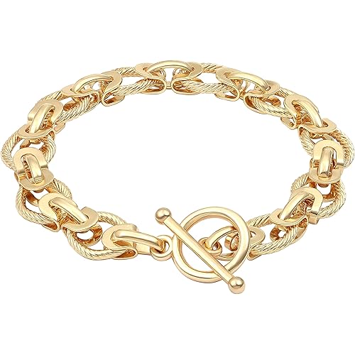 SOFYBJA 18k Gold Plated Personalized Chunky Cuban Oval Link Chain Bracelets for Men Toggle Rope Bracelet Jewelry for Women
