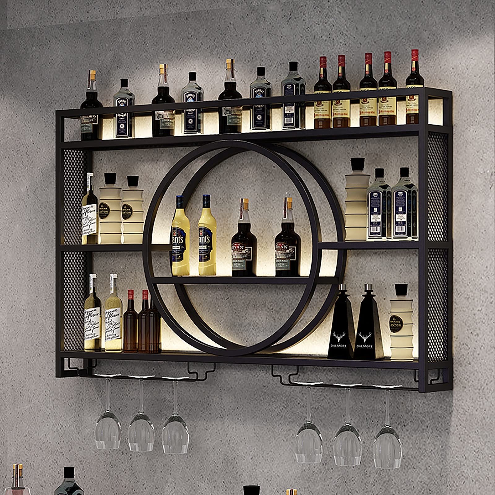 Portabottiglie da Parete - Elegante portabottiglie da Bar e portabicchieri, portabottiglie in Ferro Multifunzionale per l'arredamento della Cucina di casa - Ideale per Bottiglie di liquore e