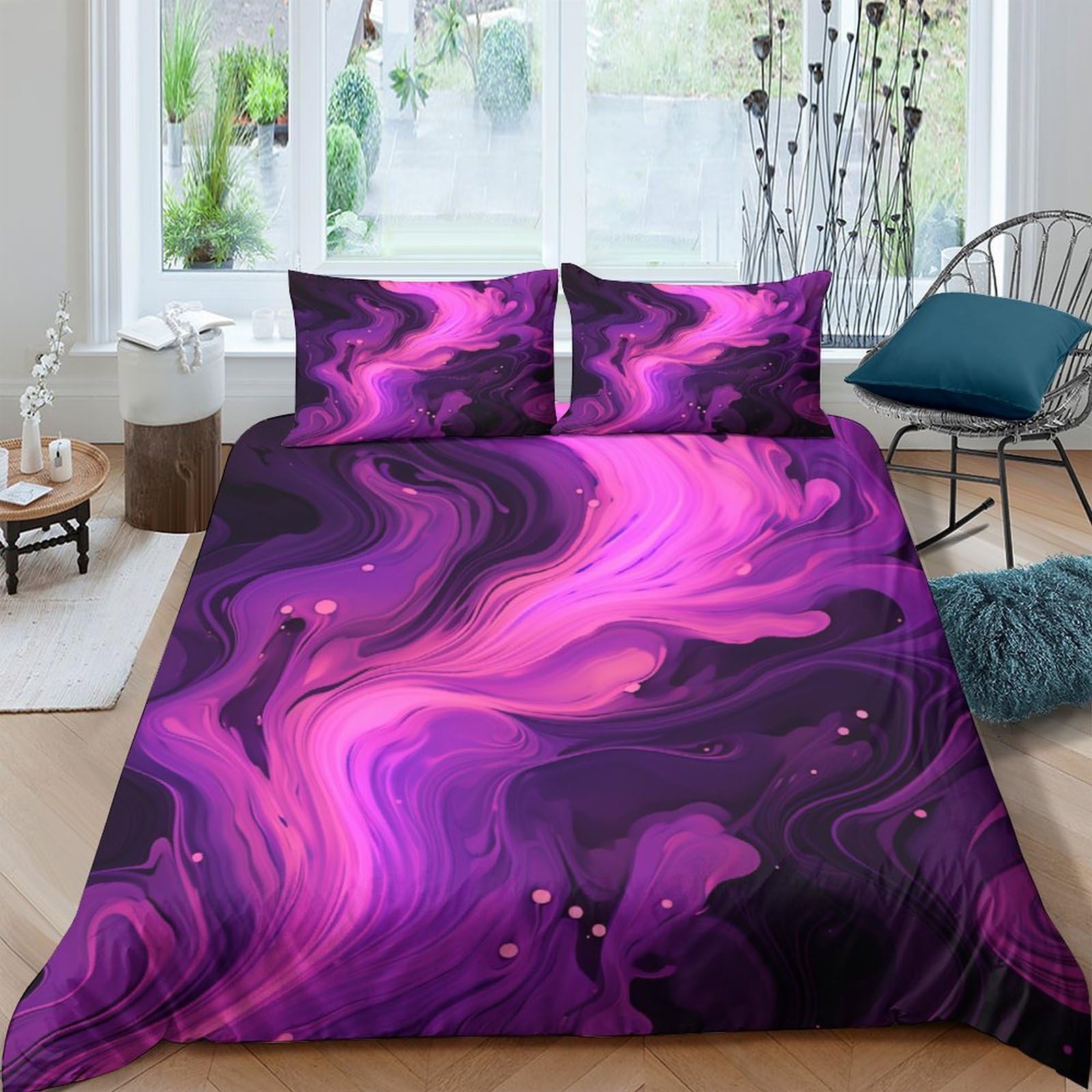 Purple Trap Effect Swirl 3D for Childrens And Adults Printed Duvet Cover Set with Pillow Cases Quilt Bedding Set 3 Piece Set Quilt Cover King（220x240cm）