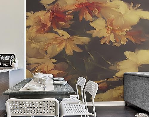 Miniatura 9 de Fondo oscuro vintage con flores amarillas papel tapiz botánico. Papel tapiz despegable y pegable, papel tapiz removible, floral oscuro, papel tapiz