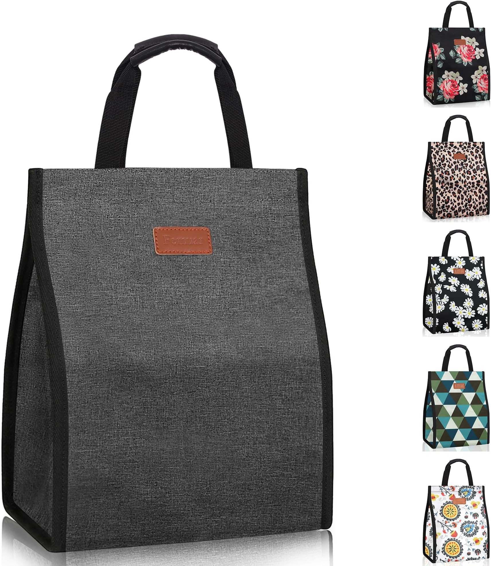 Lunch Bags for Women Insulated Reusable Lunch Tote with Internal Pocket, Lunch Tote bag for Work (Charcoal Grey