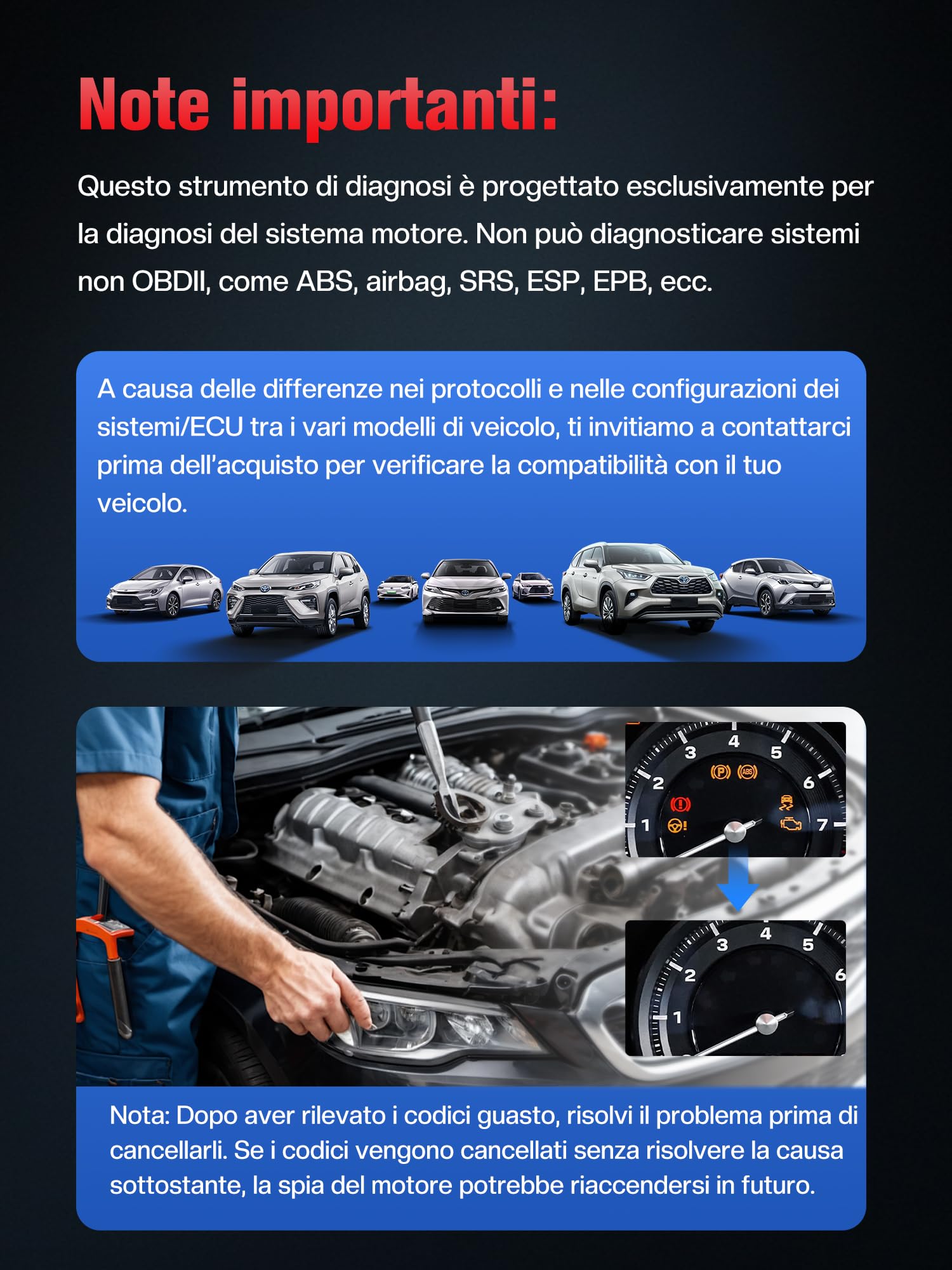 OBD2 Auto Diagnostica OBD Italiano: Scanner EOBD Diagnosi Auto Tutte Professionale per Multimarca - Lettore Codici Errore Diagnostico con Funzioni OBDII - Diagnosi Tester Batteria Protocolli OBD2