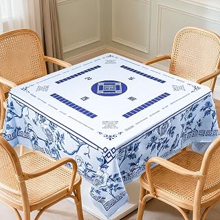 55"x55" Mahjong Tablecloth Card Table Mat(Blue, Floral)