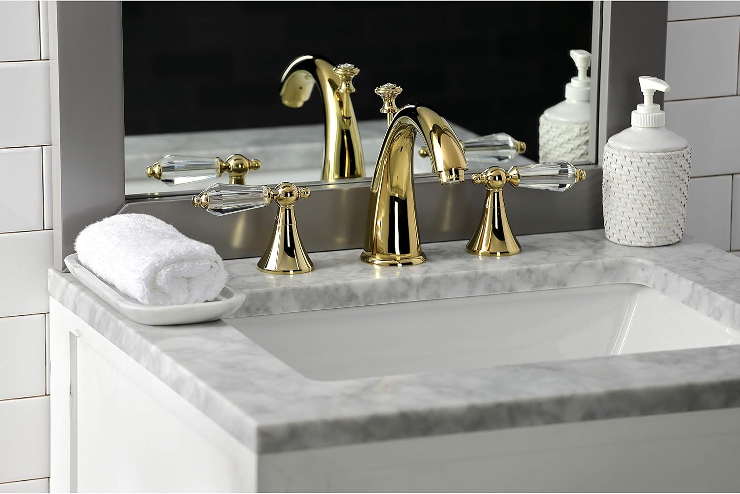 50% Off Discount Kingston Brass KS2972WLL Wilshire Widespread Bathroom Faucet, Polished Brass