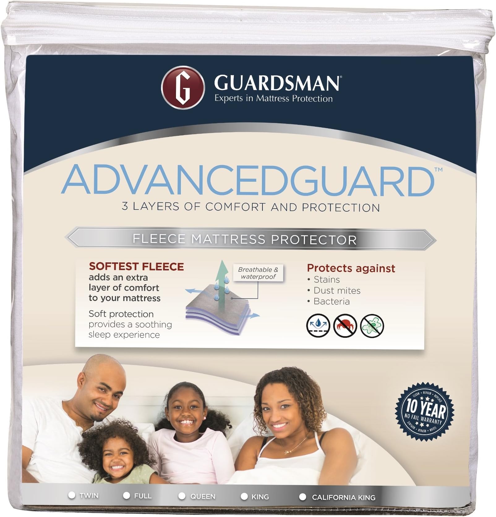 Guardsman AdvancedGuard Waterproof Mattress Protector - Full - 3 Layer Protection From Spills or Mishaps, Allergy Relief - 10 Year Warranty - Reusable(Packaging May Vary)