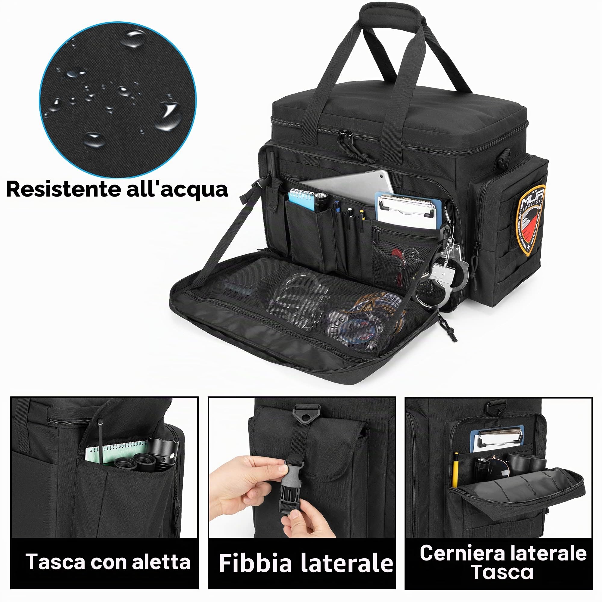 SAMDEWBorsa da Pattuglia, Organizer per Sedile Anteriore Dell'auto | Organizer per Attrezzatura di Polizia e Pattugliamento con Scomparto per Laptop Fino a 15,6", Compatibile con Sistema Molle